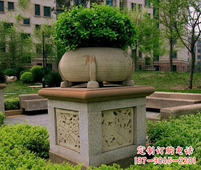 浙江小区景观大理石花盆石雕 (3)