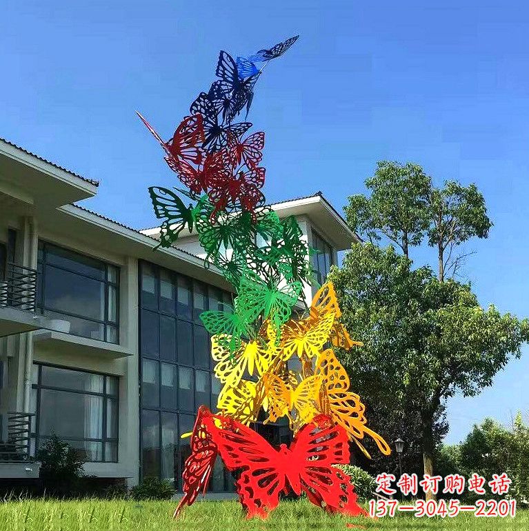 浙江小区园林不锈钢彩色蝴蝶景观雕塑
