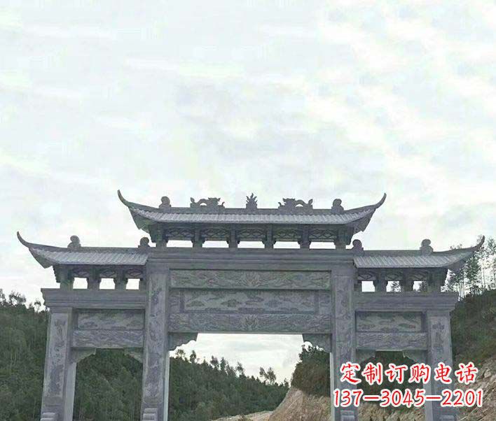 浙江园林仿古三门石牌坊景观石雕