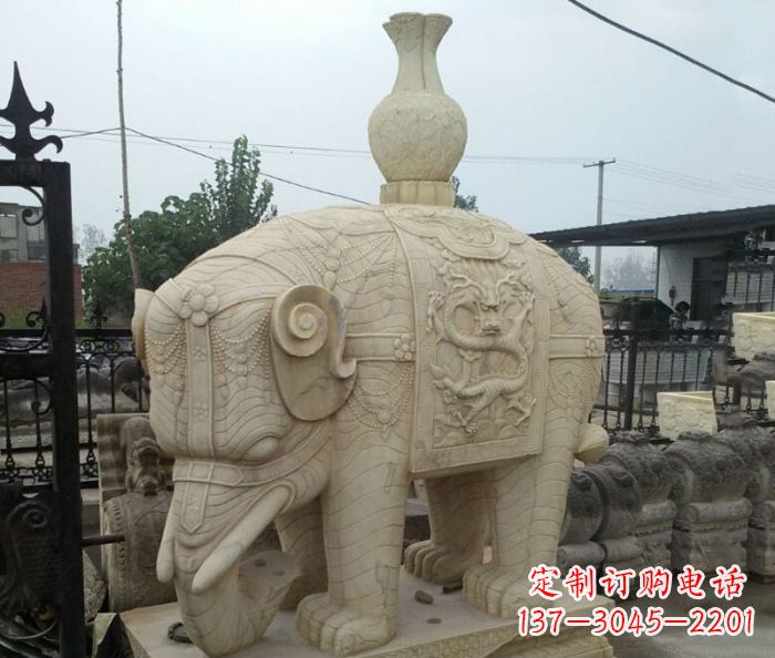 浙江园林景观驮瓶大象石雕