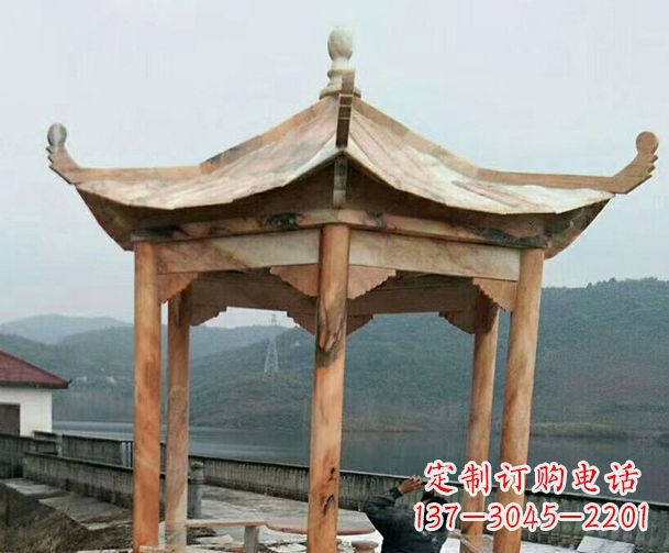 浙江园林晚霞红单层石凉亭景观石雕