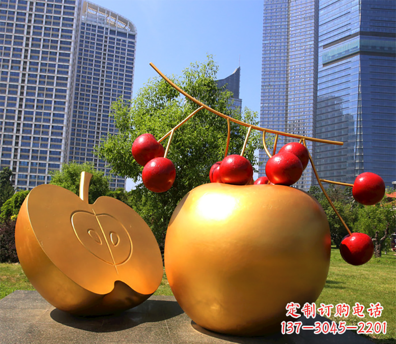 浙江水果雕塑-小区户外喷漆不锈钢水果雕塑